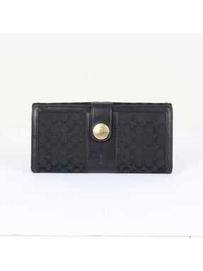 Coach Vintage Black Signature Canvas Leather Trifold Wallet